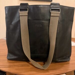 FEED Black Leather Travel and Laptop Tote